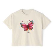 Pink Watercolor Butterfly Boxy Tee