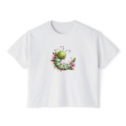 Green Caterpillar Floral Women's Cropped Tee