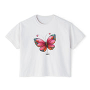Pink Watercolor Butterfly Boxy Tee