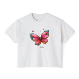 Pink Watercolor Butterfly Boxy Tee