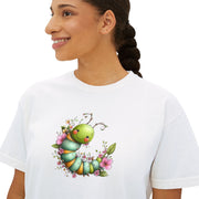 Green Caterpillar Floral Women's Cropped Tee