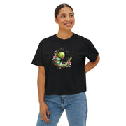 Green Caterpillar Floral Women's Cropped Tee