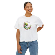 Green Caterpillar Floral Women's Cropped Tee