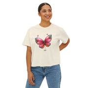 Pink Watercolor Butterfly Boxy Tee