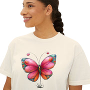 Pink Watercolor Butterfly Boxy Tee
