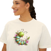 Green Caterpillar Floral Women's Cropped Tee