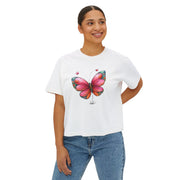Pink Watercolor Butterfly Boxy Tee