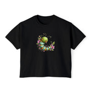Green Caterpillar Floral Women's Cropped Tee