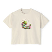 Green Caterpillar Floral Women's Cropped Tee