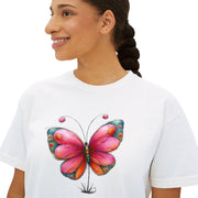 Pink Watercolor Butterfly Boxy Tee